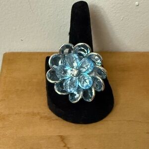 Y2K Blue faceted fairycore adjustable Flower Statement Ring